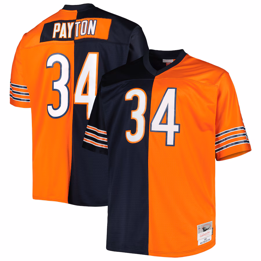 Walter Payton Chicago Bears Mitchell & Ness Big & Tall Split Legacy Retired Player Replica Jersey - Navy/Orange - PersonalJerseys