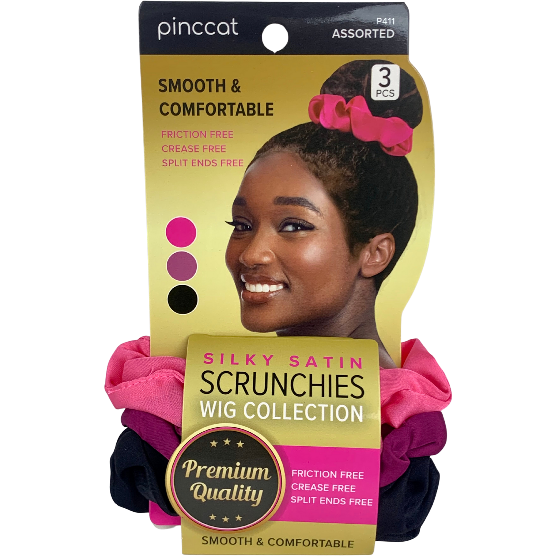 Absolute New York Pinccat 3pcs Silky Satin Scrunchies Assorted - P411