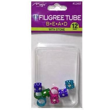 Magic Collection 12MM Assorted Color Filigree Tube With Stone #12AST