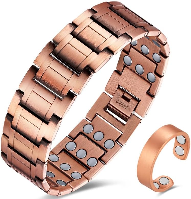 Bracelet and Ring Set, 2-piece, 2025 New Men's Strong Magnetic Bracelet – Made with powerful magnets and pure copper, includes an adjustable size tool, and comes with both a bracelet and a ring – the perfect gift for men.