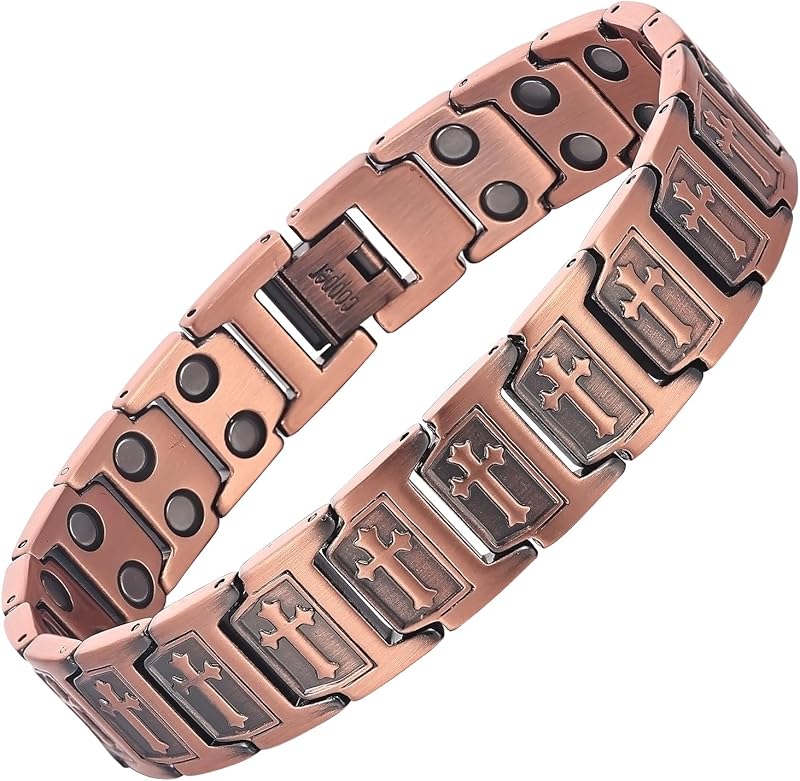 Copper Bracelet for Men, Cross Copper Magnetic Bracelet with Ultra Strength Magnets, Adjustable Link Jewelry Box Gift (Sizing Tool)