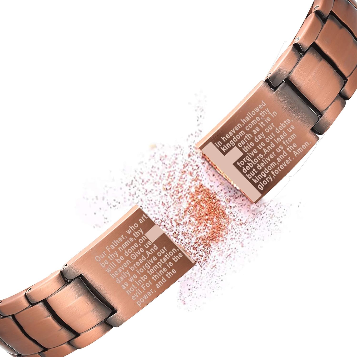 Copper Bracelet for Men, Cross Copper Magnetic Bracelet with Ultra Strength Magnets, Adjustable Link Jewelry Box Gift (Sizing Tool)