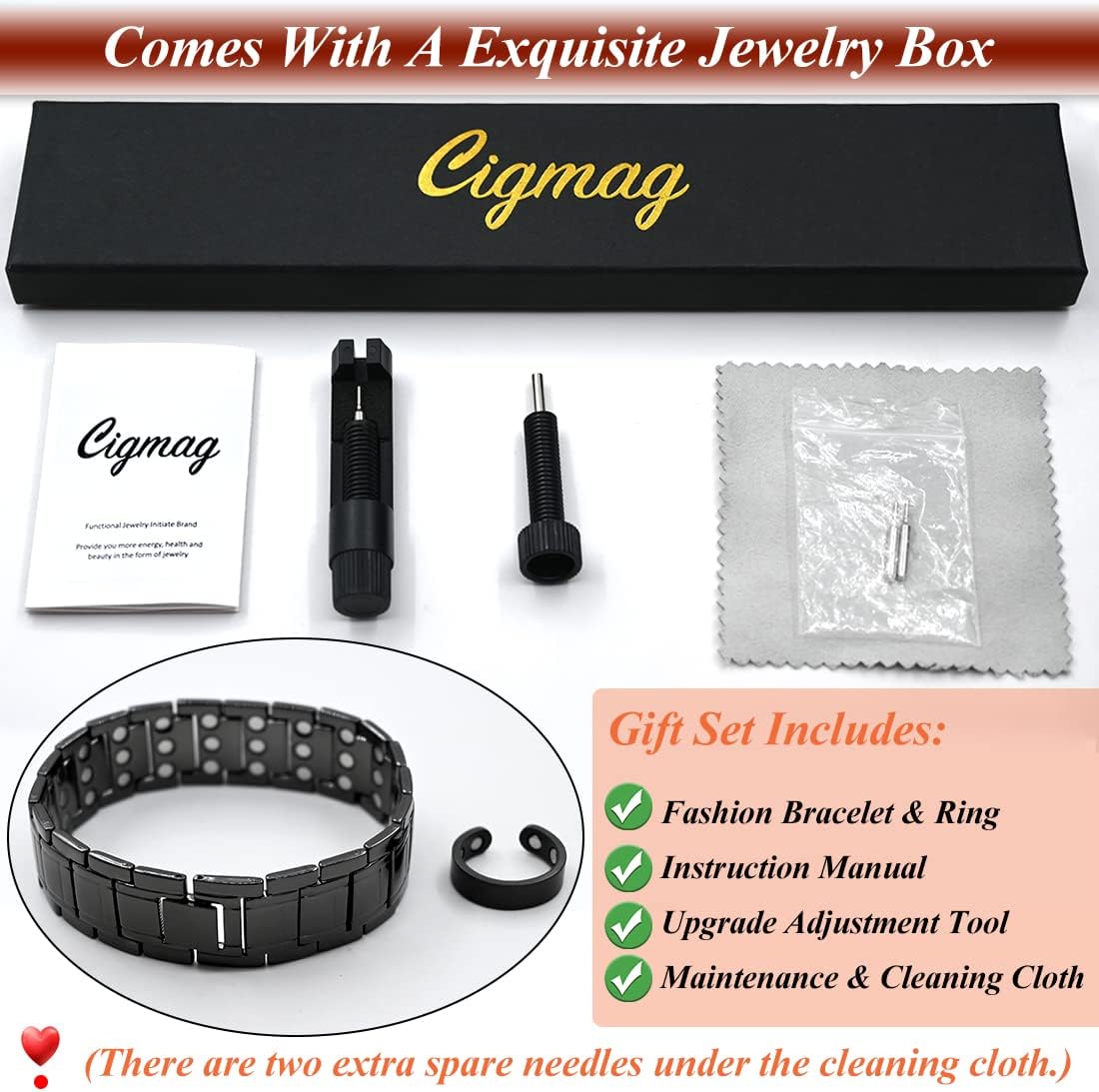 Bracelet and Ring Set, 2-piece, 2025 New Men's Strong Magnetic Bracelet – Made with powerful magnets and pure copper, includes an adjustable size tool, and comes with both a bracelet and a ring – the perfect gift for men.