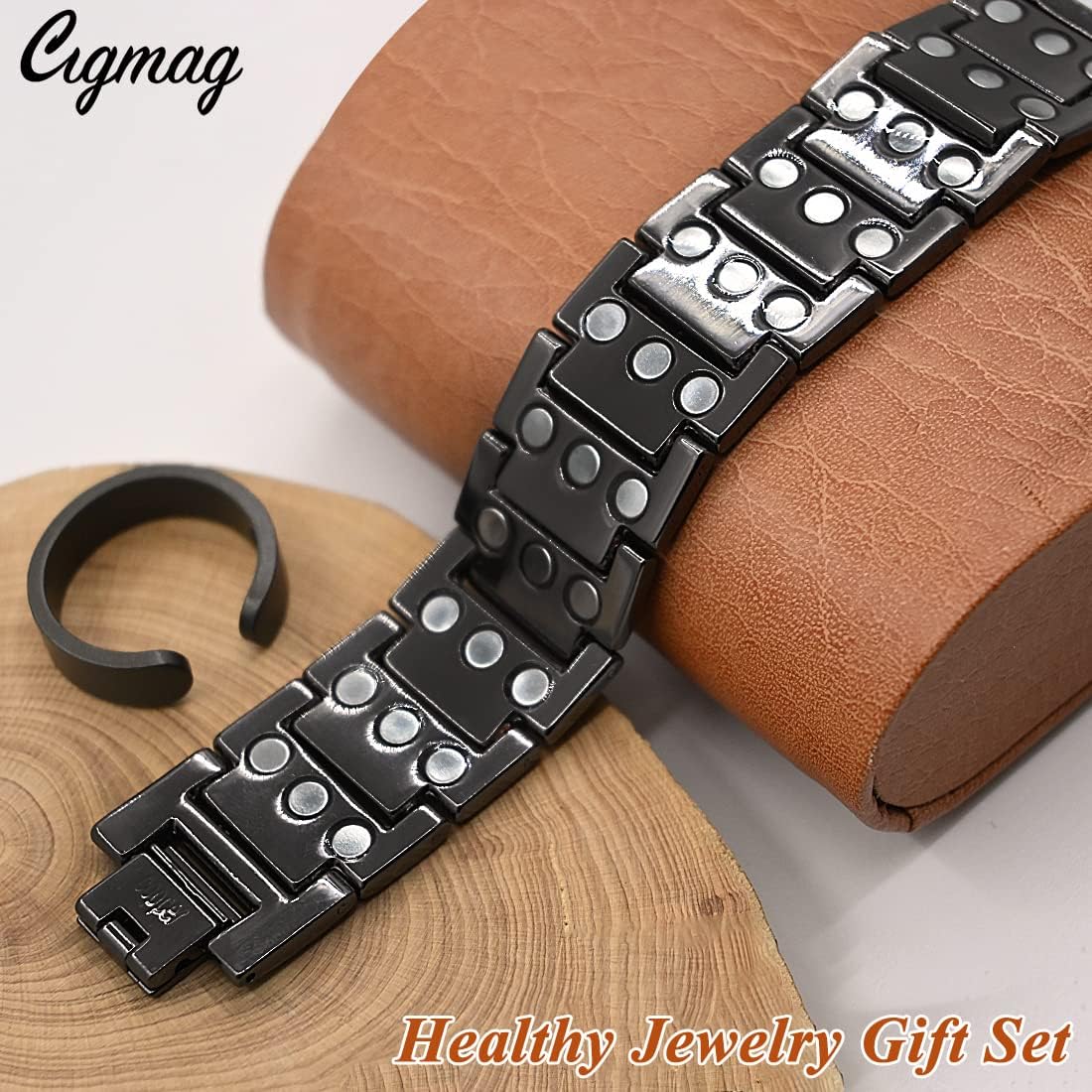 Bracelet and Ring Set, 2-piece, 2025 New Men's Strong Magnetic Bracelet – Made with powerful magnets and pure copper, includes an adjustable size tool, and comes with both a bracelet and a ring – the perfect gift for men.