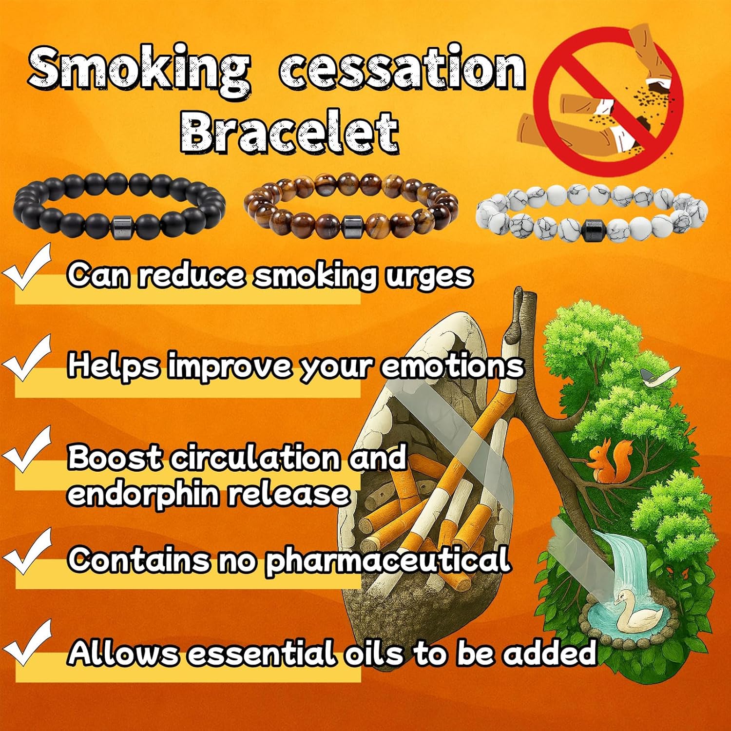 This pack of 2 smoking cessation bracelets is suitable for both men and women. It can help you quit smoking, relieve anxiety and stress, promote lymphatic circulation, and alleviate pain.  Makes a great gift!
