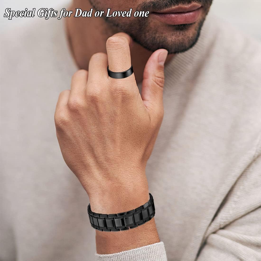Bracelet and Ring Set, 2-piece, 2025 New Men's Strong Magnetic Bracelet – Made with powerful magnets and pure copper, includes an adjustable size tool, and comes with both a bracelet and a ring – the perfect gift for men.
