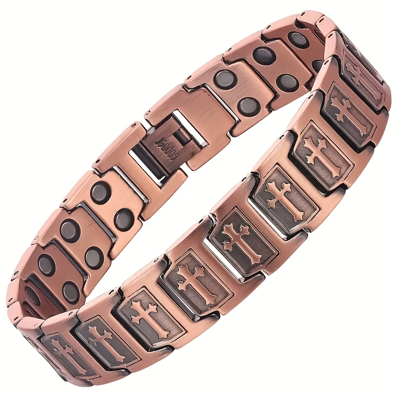 1 Piece Men's Copper Cross Bracelet, Magnetic Bracelet with Magnet, Pure Copper Cross Pattern Design, Ideal Gift for Christmas, Anniversary, Party and Daily Wear