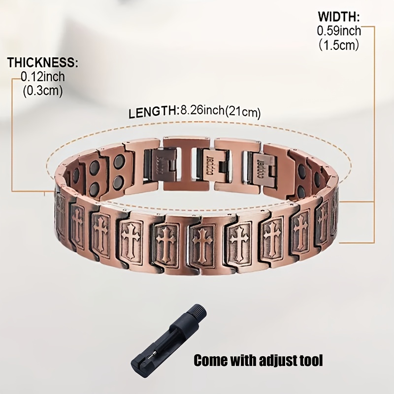1 Piece Men's Copper Cross Bracelet, Magnetic Bracelet with Magnet, Pure Copper Cross Pattern Design, Ideal Gift for Christmas, Anniversary, Party and Daily Wear
