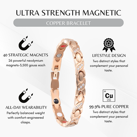 2-piece set of women's copper magnetic therapy bracelets, gold and silver, made of copper for health benefits.