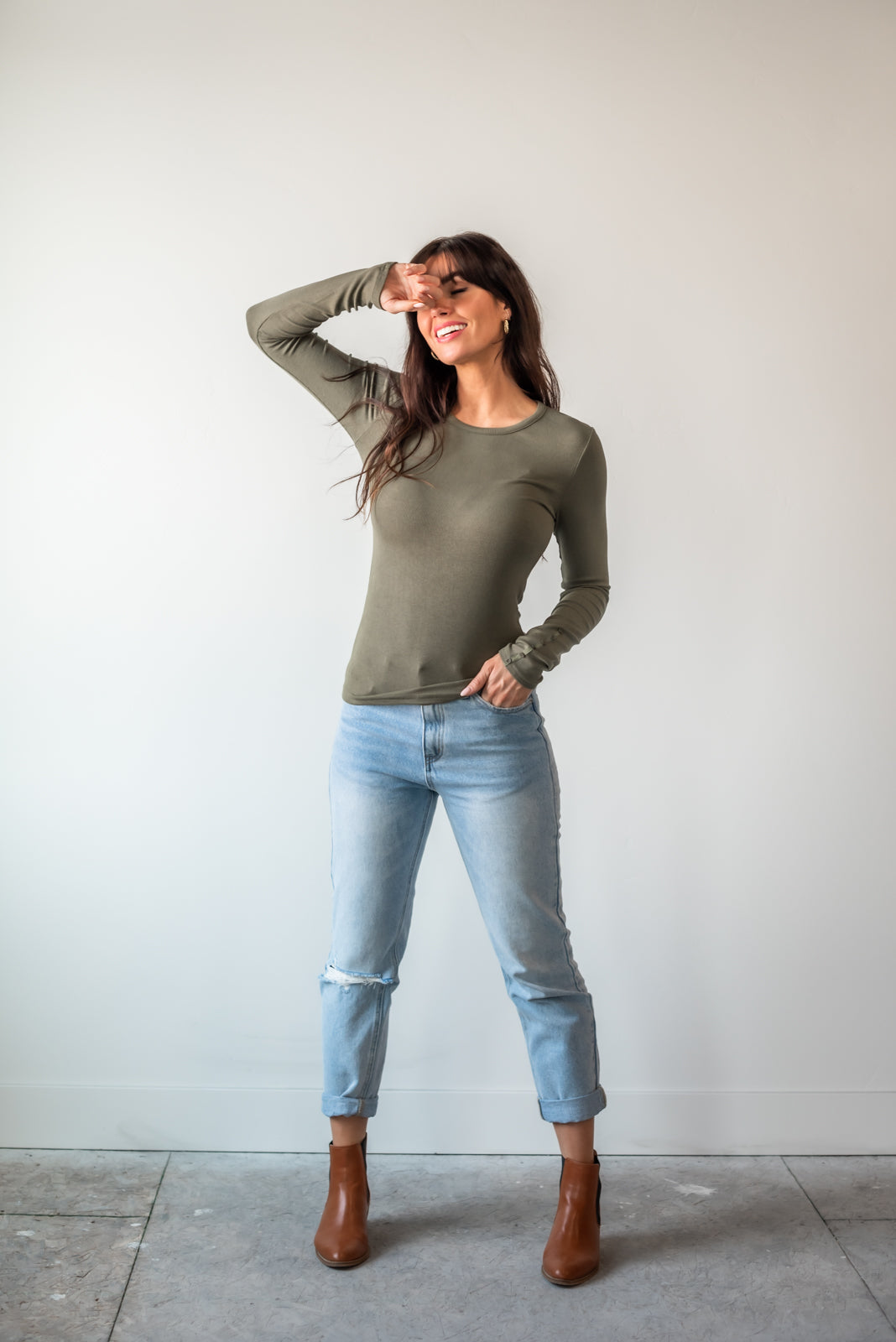 Good Move Button Sleeve Top- Olive