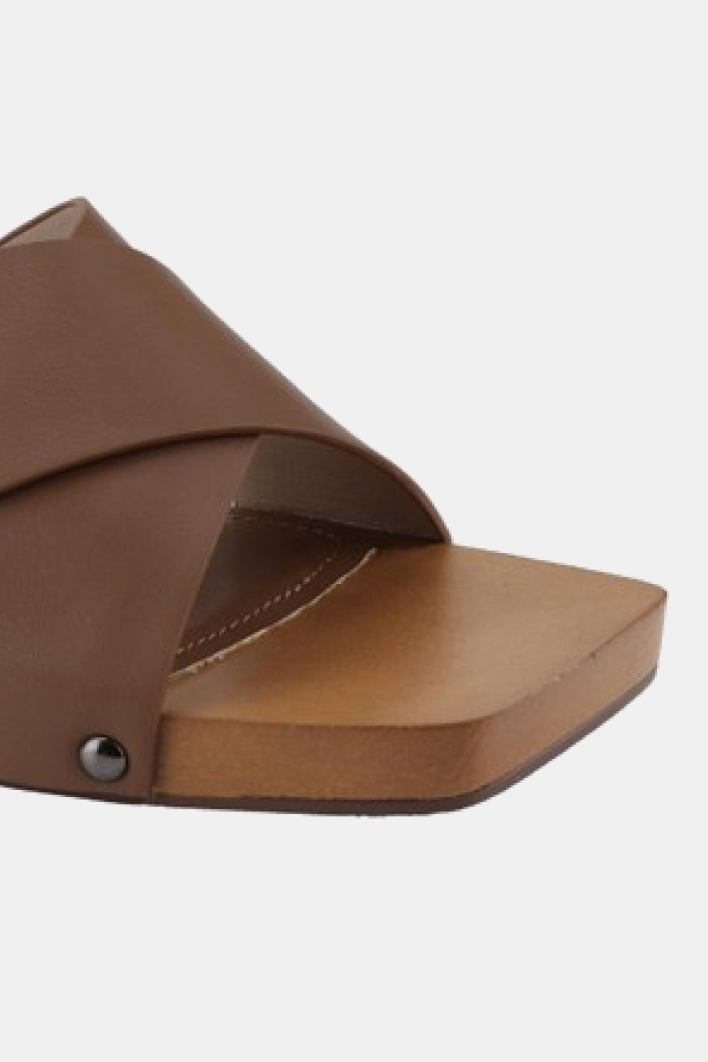 Step Into Summer Criss Cross Wooden Clog Mule in Brown