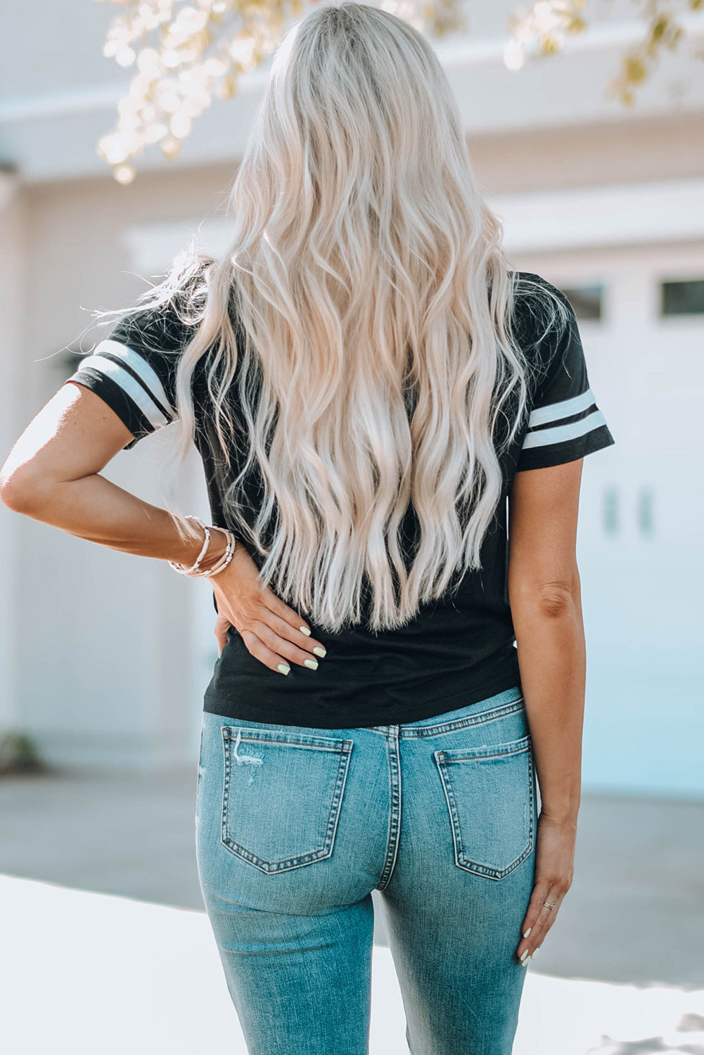 Sporty Striped Tie Front T-Shirt