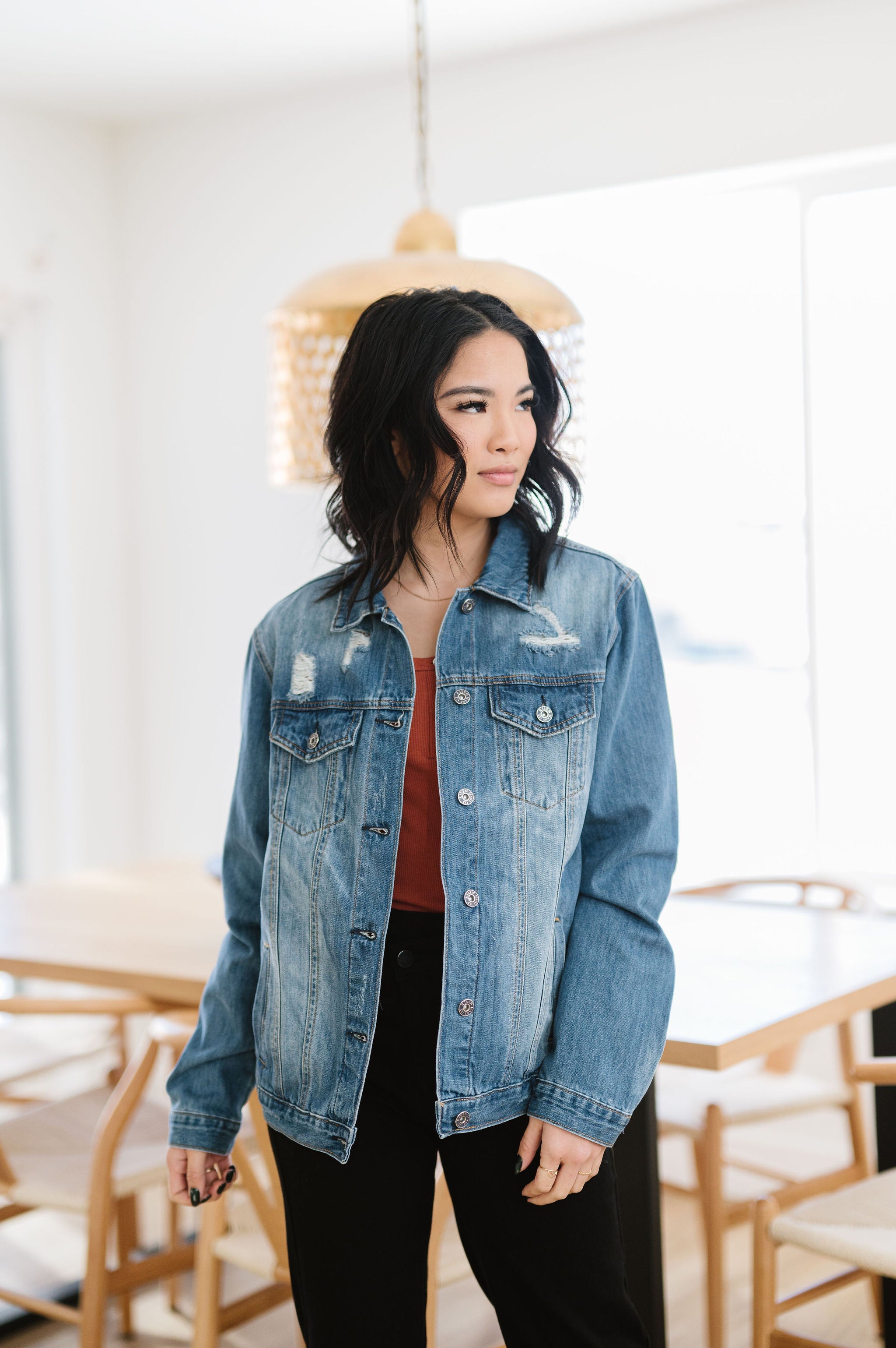 Happy Right Now Distressed Denim Jacket