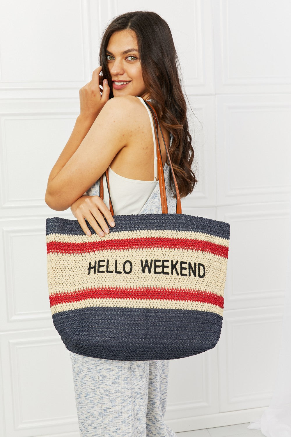 Fame Hello Weekend Straw Tote Bag