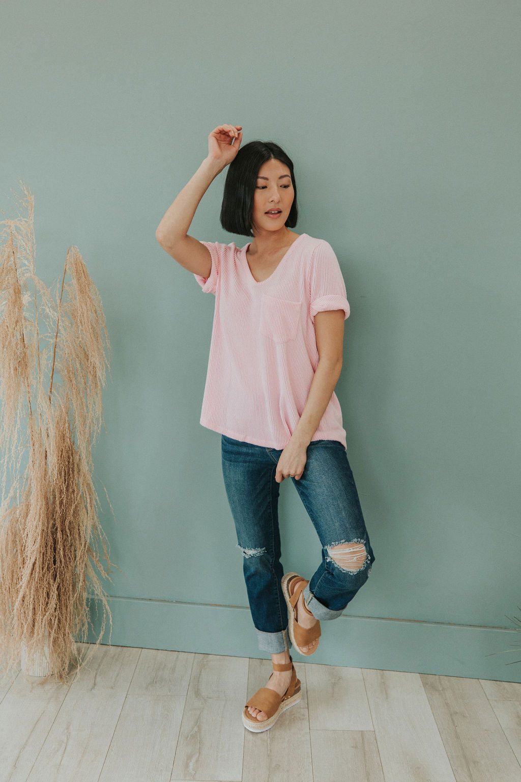 Make Your Life Easy V-Neck Top - Pink