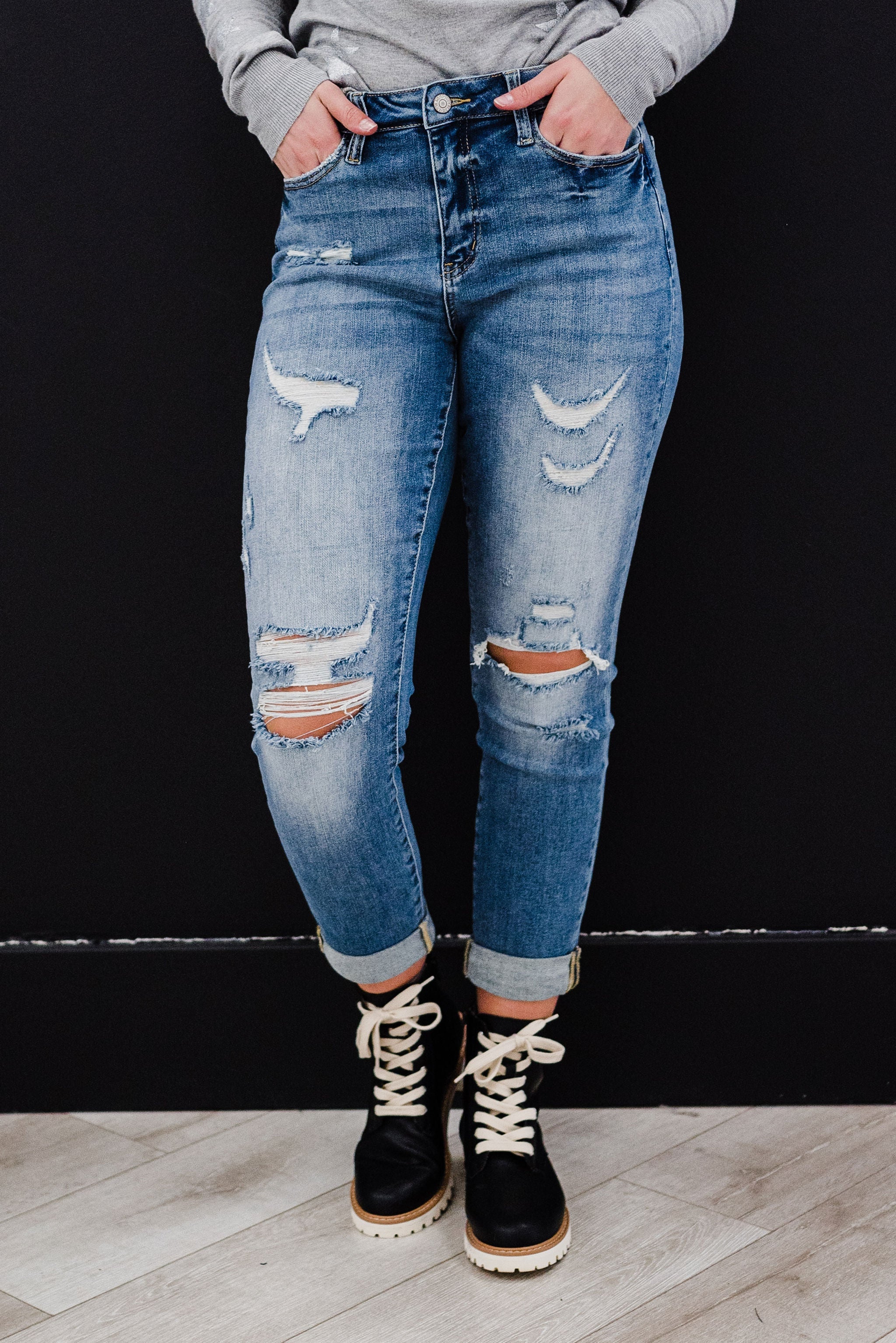 So Cool Distressed Cuffed Jeans