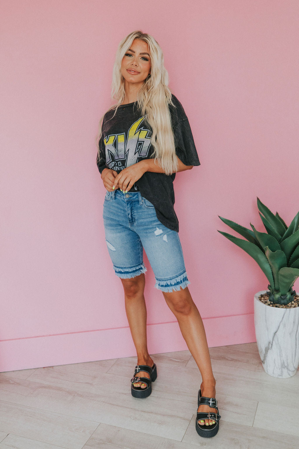 No Doubt Frayed Hem Bermuda Shorts