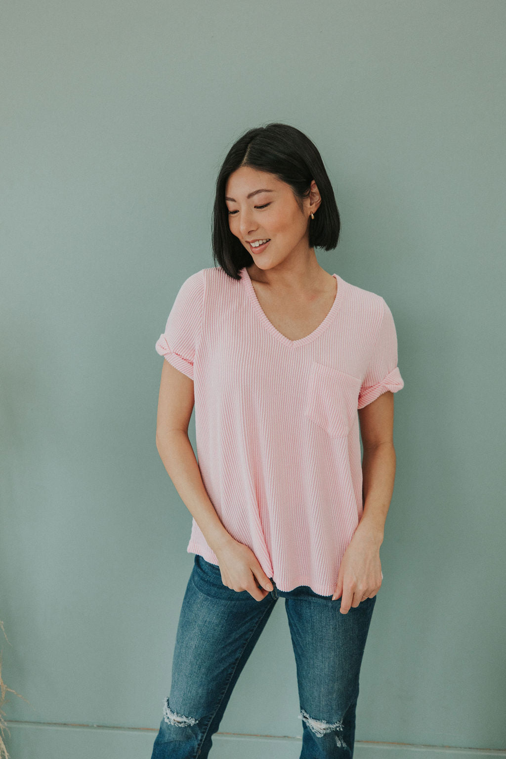 Make Your Life Easy V-Neck Top - Pink