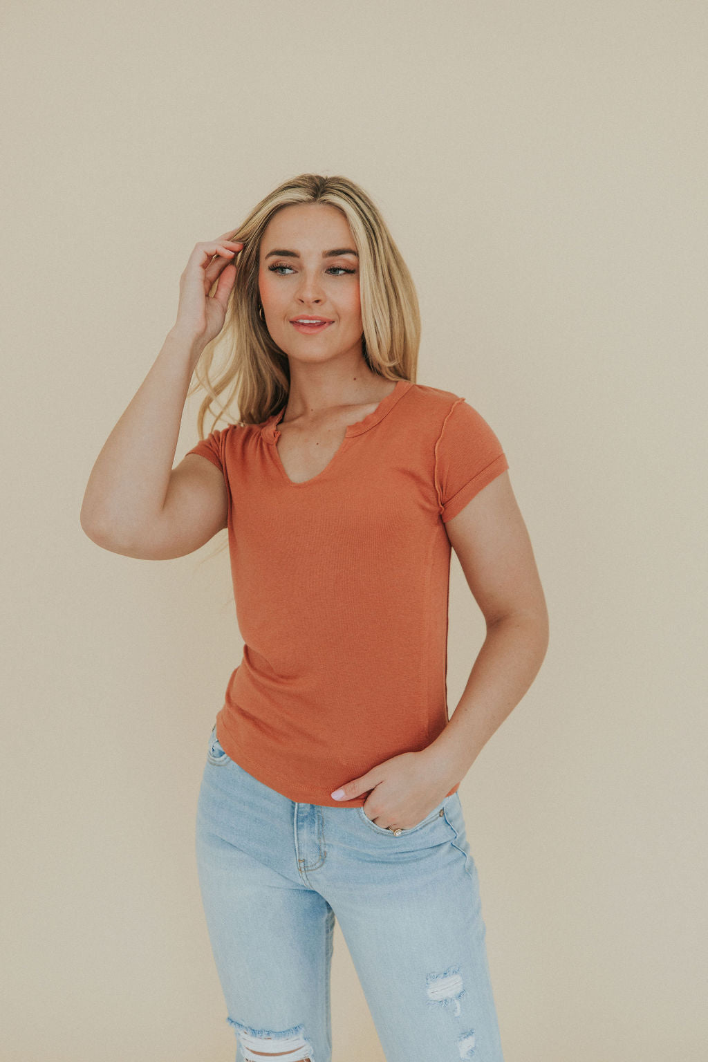 Not Over You V-Neck Tee - Rust