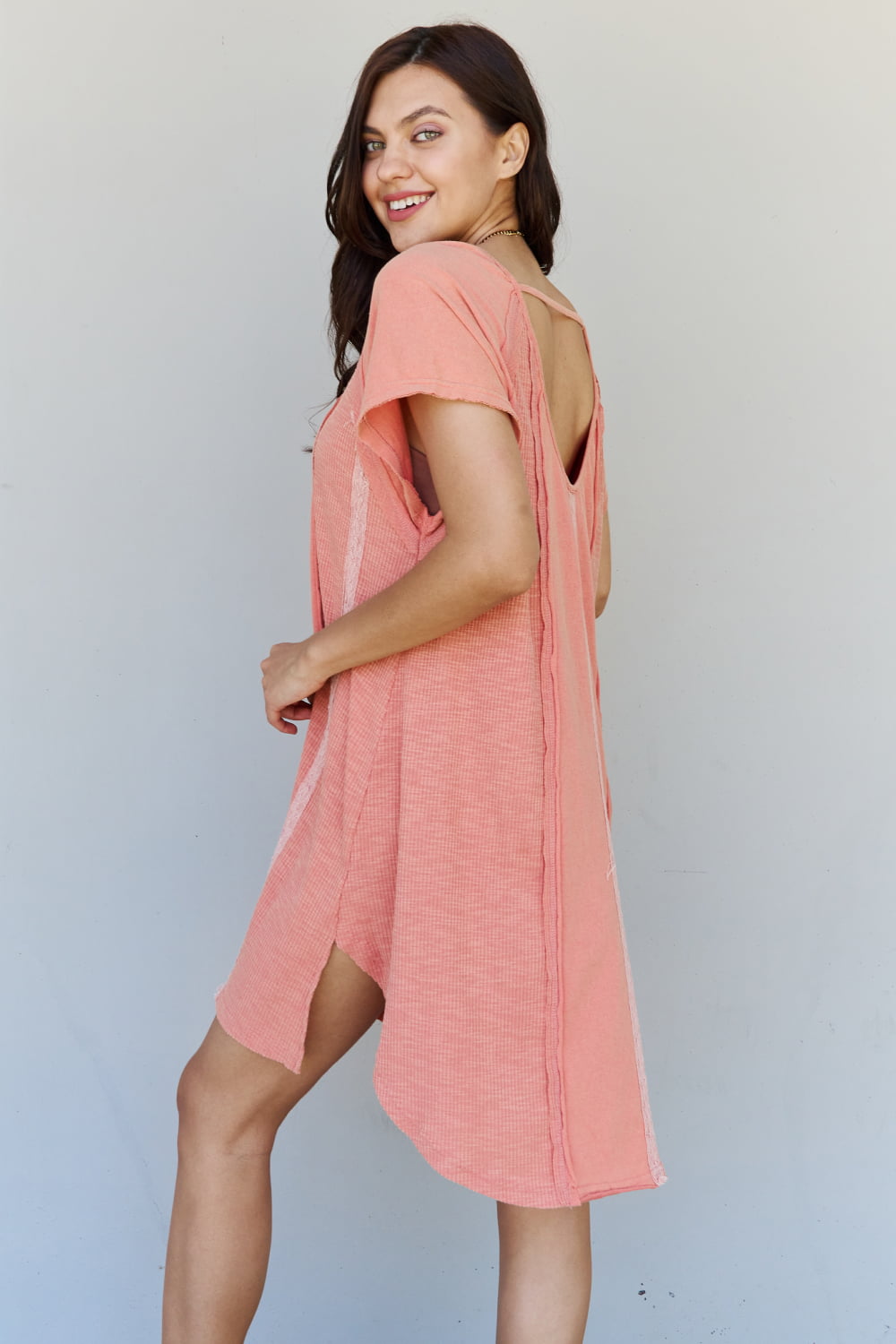 All Day Comfort Front Hook Contrast T-Shirt Dress in Blush Red