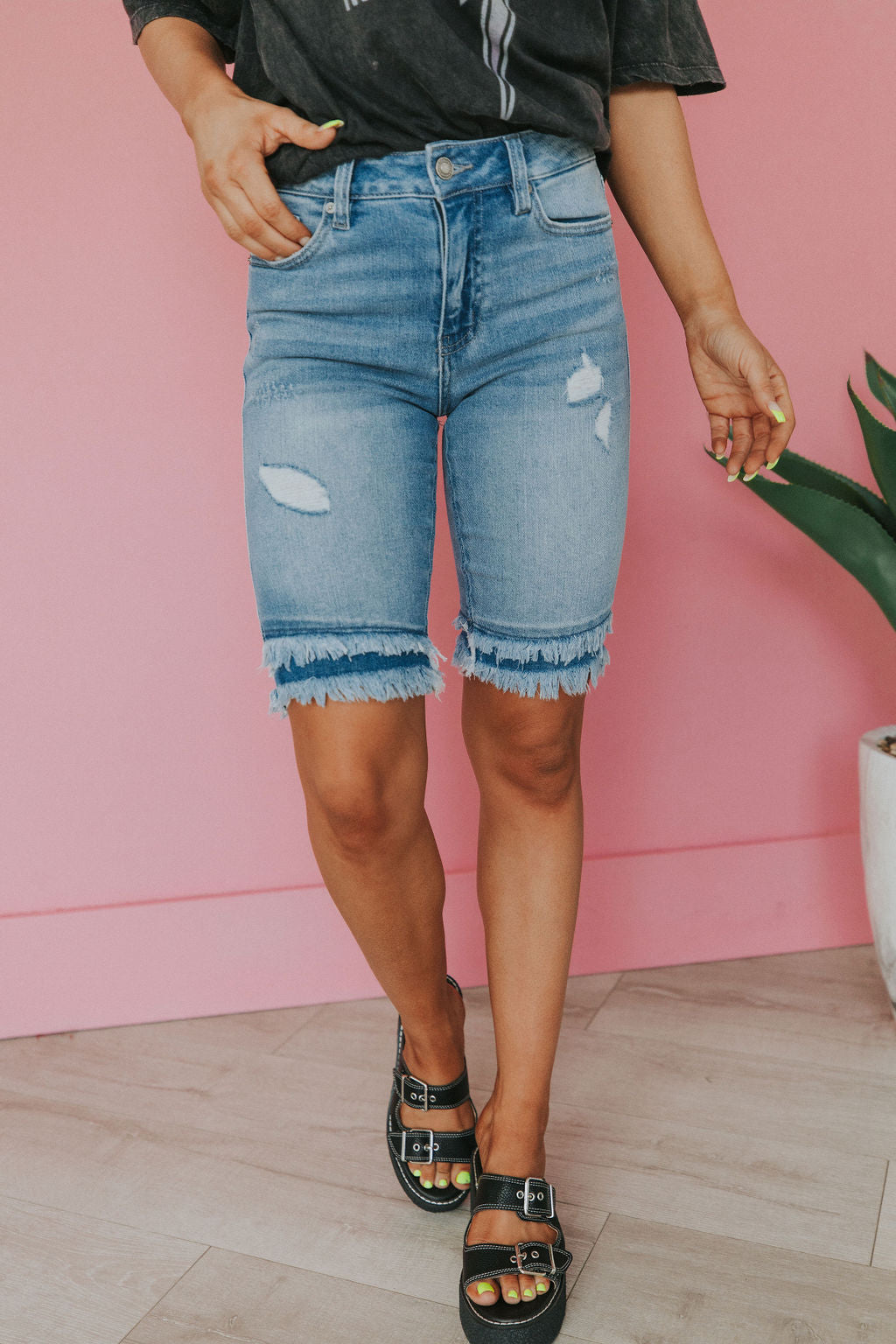 No Doubt Frayed Hem Bermuda Shorts