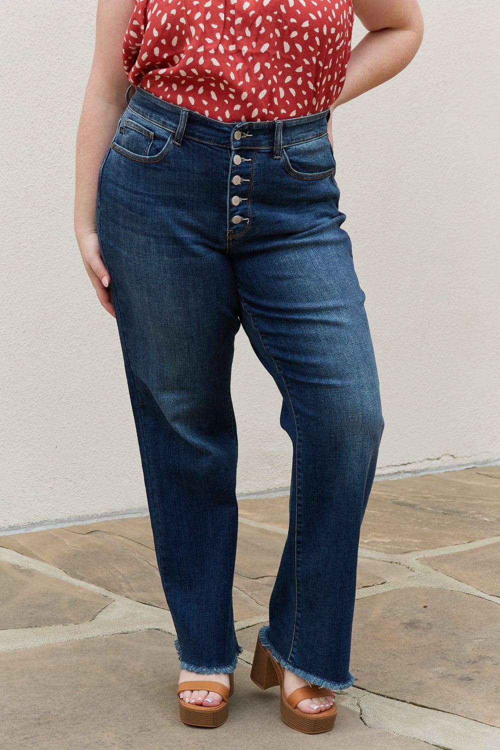 Pauline Full Size High Waisted Button Fly Wide Leg Jeans