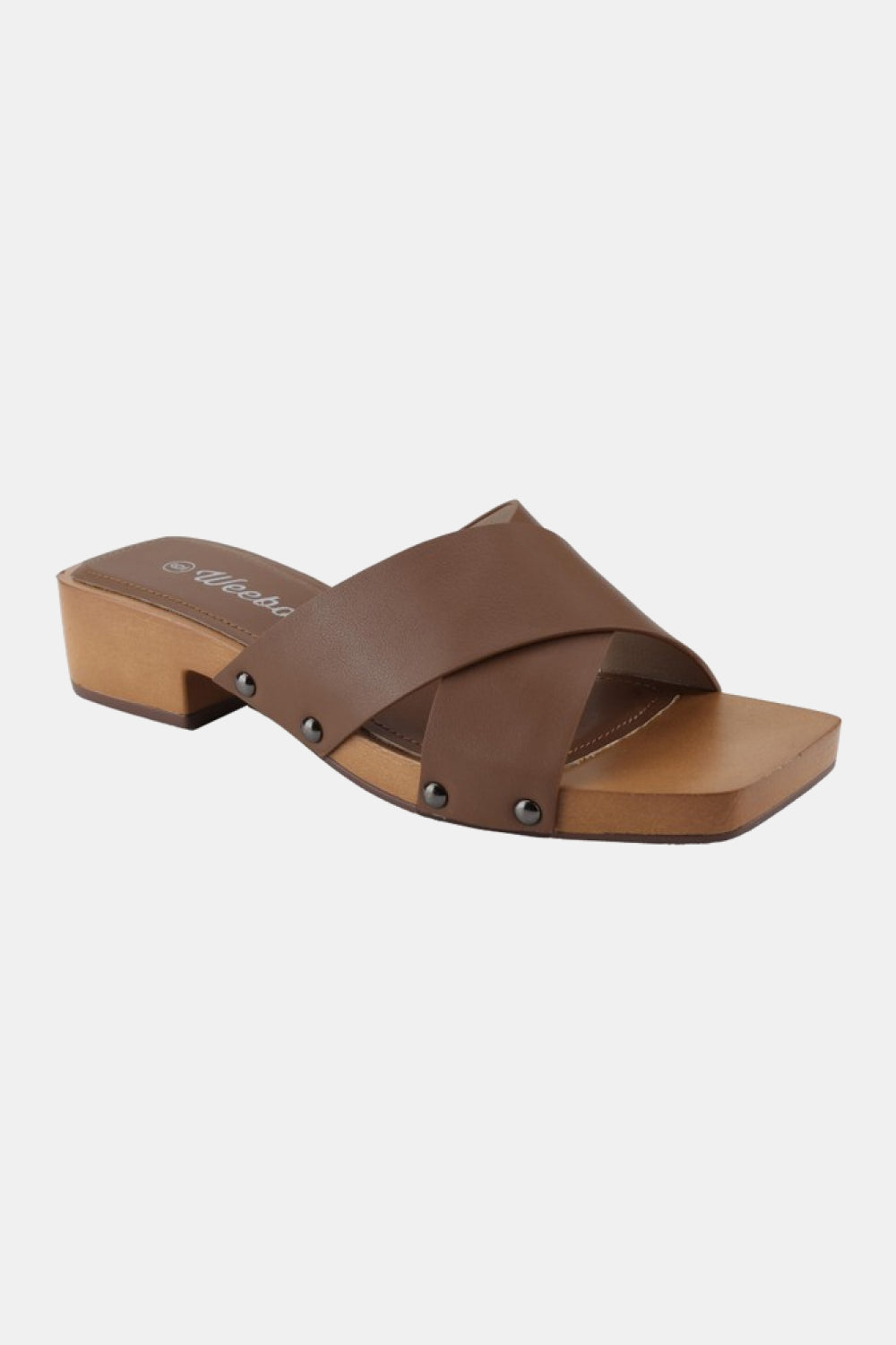 Step Into Summer Criss Cross Wooden Clog Mule in Brown