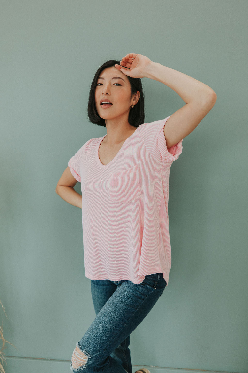Make Your Life Easy V-Neck Top - Pink