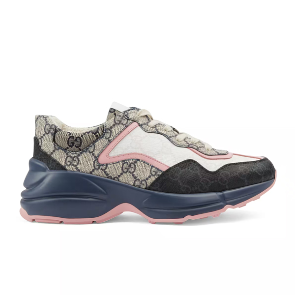Best Replica GUCCI RHYTON GG-MONOGRAM LEATHER-TRIM CANVAS TRAINERS   GCC106 - Colareps