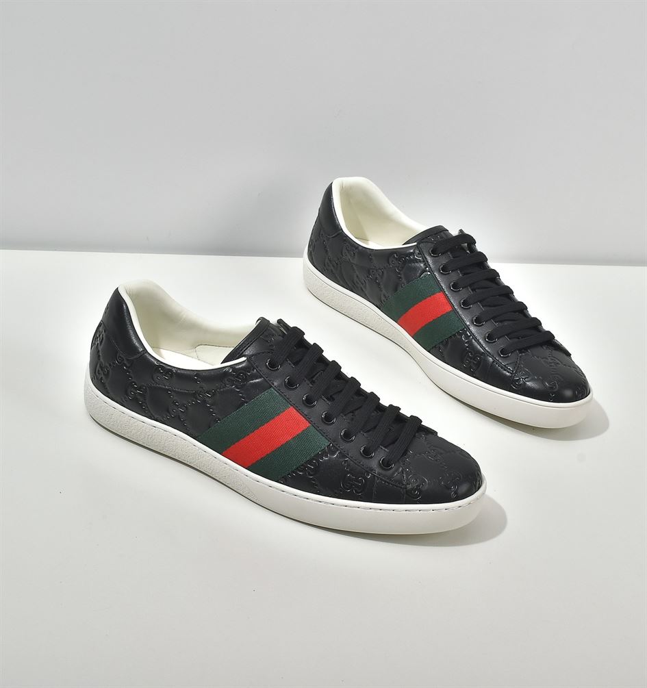 Best Replica GUCCI ACE SIGNATURE SNEAKER BLACK   GCC028 - Colareps