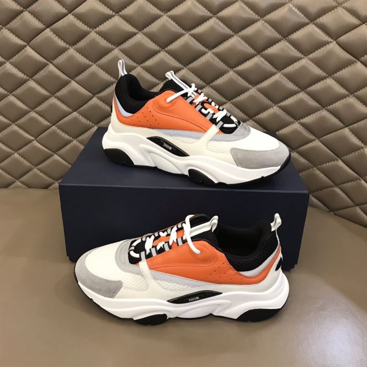 Best Replica DIOR B22 SNEAKERS BLACK AND WHITE TECHNICAL MESH WITH ORANGE AND WHITE SMOOTH CALFSKIN   DO003 - Colareps
