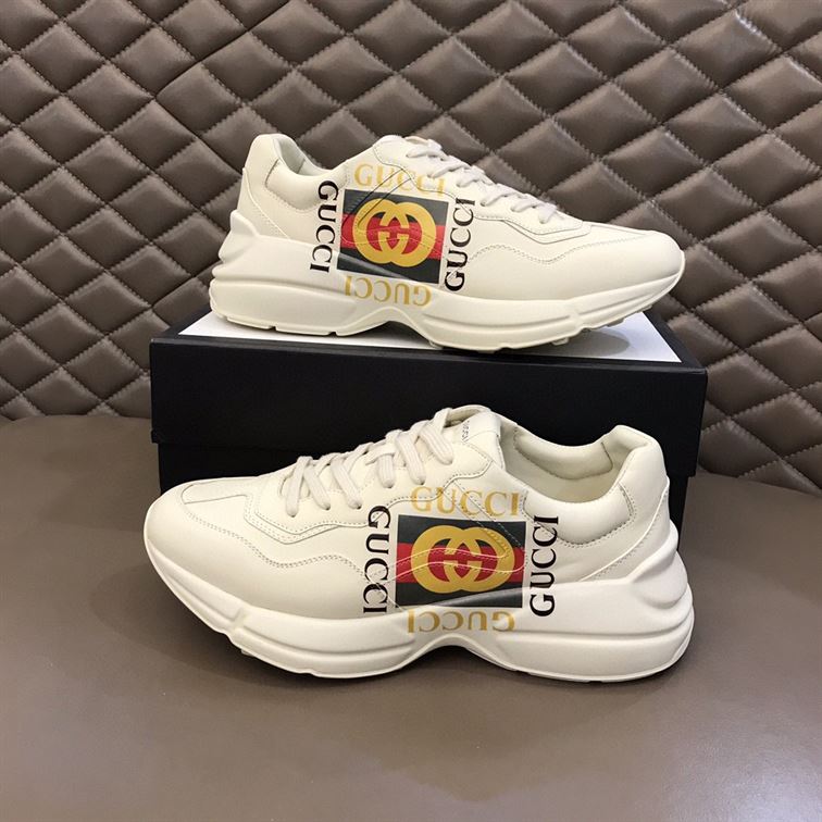 Best Replica GUCCI RHYTON LOGO PRINT LOW TOP LEATHER TRAINERS   GCC009 - Colareps