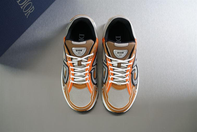 Best Replica DIOR B30 SNEAKER CREAM MESH WITH ORANGE AND BROWN TECHNICAL FABRIC   DO072 - Colareps