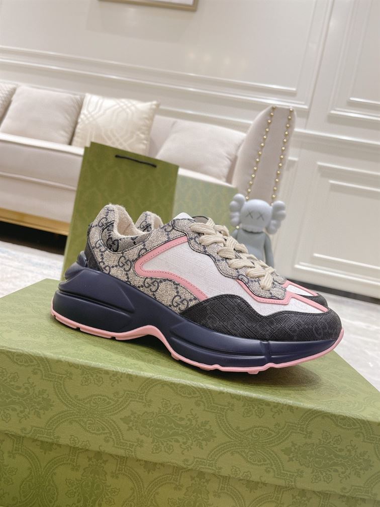 Best Replica GUCCI RHYTON GG-MONOGRAM LEATHER-TRIM CANVAS TRAINERS   GCC106 - Colareps