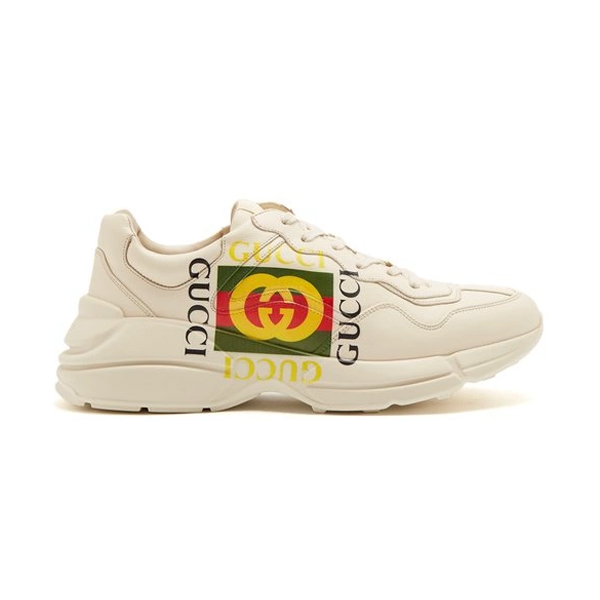 Best Replica GUCCI RHYTON LOGO PRINT LOW TOP LEATHER TRAINERS   GCC009 - Colareps