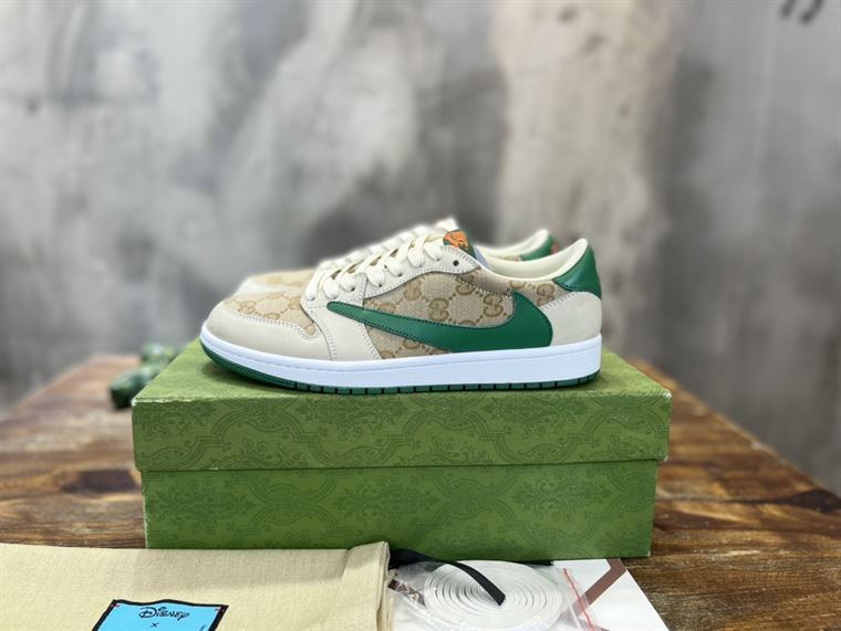 Best Replica GUCCI X AIR JORDAN 1 LOW WHITE BROWN GREEN   GCC050 - Colareps