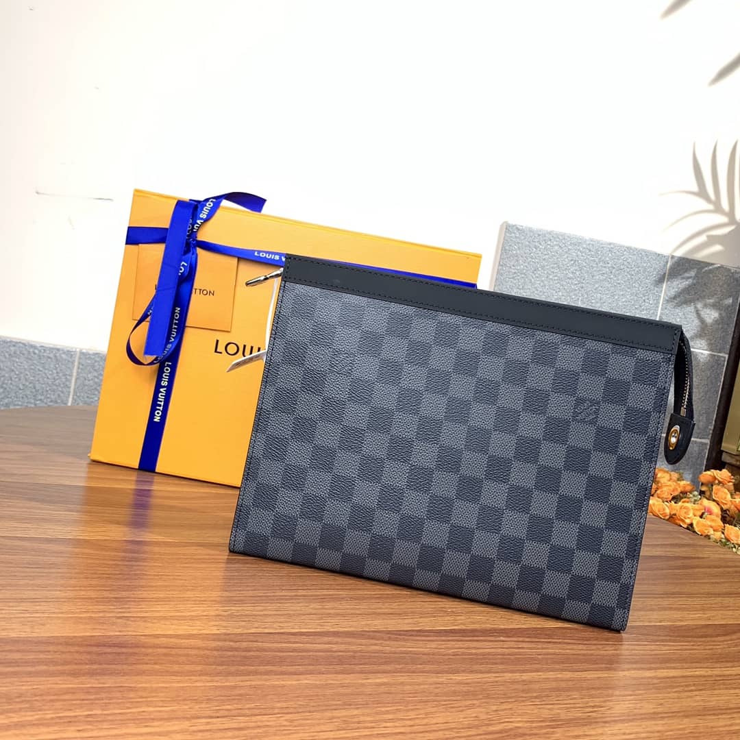 Best Replica Louis Vuitton Pochette Voyage MM Damier Coated Canvas Clutch Replica N41696 - Colareps