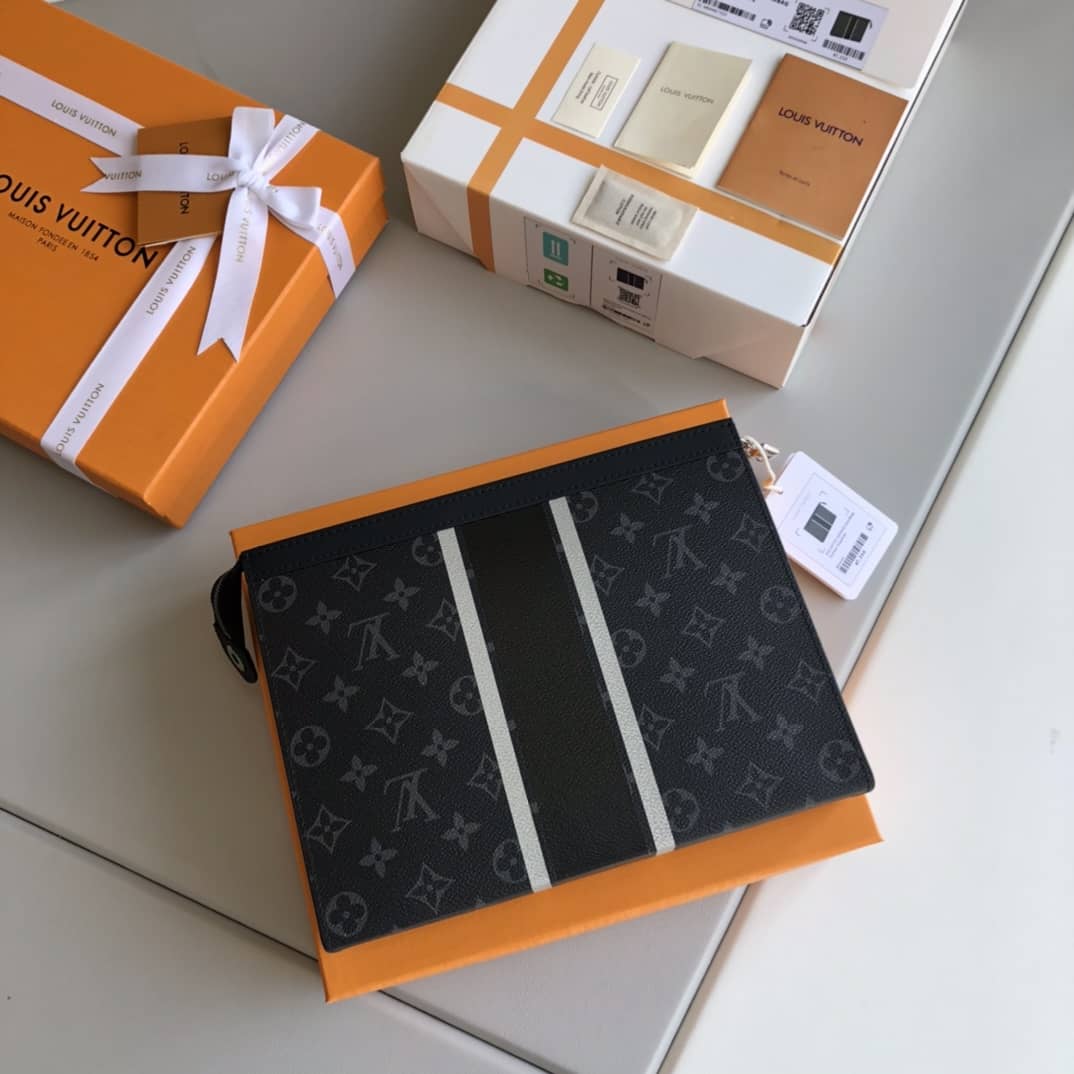Best Replica Louis Vuitton Eclipse Fragment Pochette Voyage MM Replica Clutch Black M64440 - Colareps