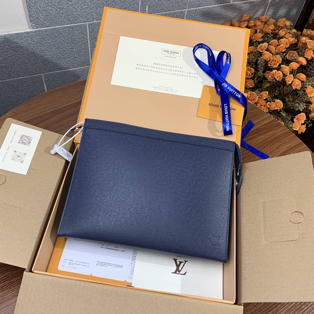 Best Replica Louis Vuitton Pochette Voyage MM Taiga Leather Replica Handbag Blue M30677 - Colareps
