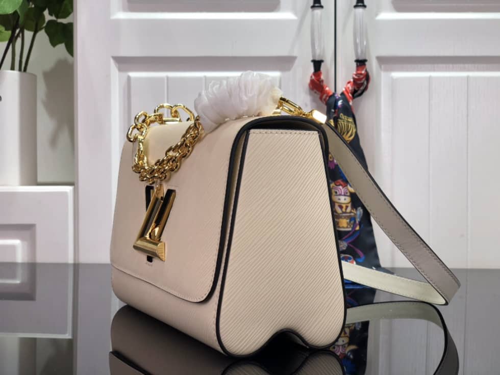 Best Replica Louis Vuitton Twist MM Epi Grained Leather Beige M59403 Replica Crossbody Bag - Colareps