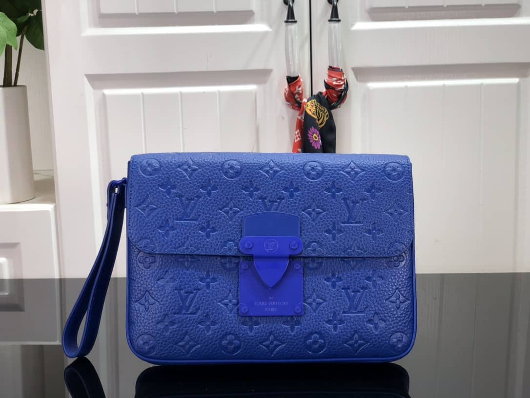 Best Replica Louis Vuitton S Lock A4 Monogram Taurillon Cowhide Leather Pouch Replica Blue M80582 - Colareps