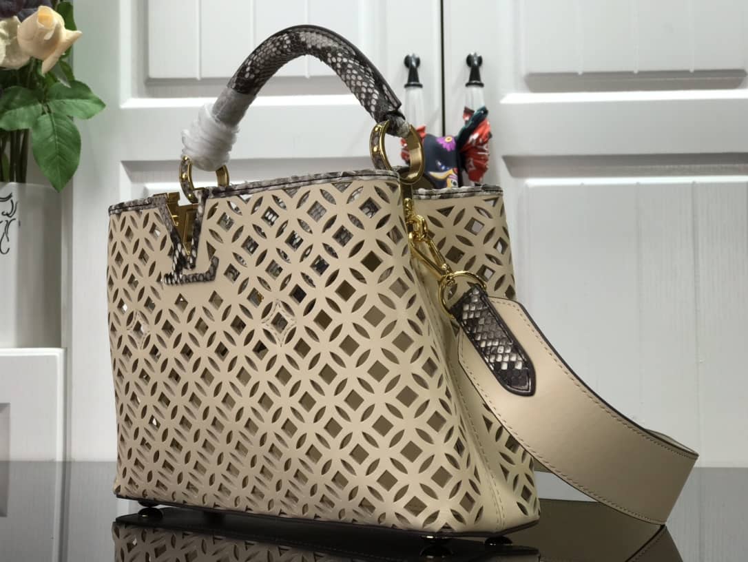 Best Replica Louis Vuitton Capucines BB Cutout Leather Bag Replica Apricot M57228 - Colareps