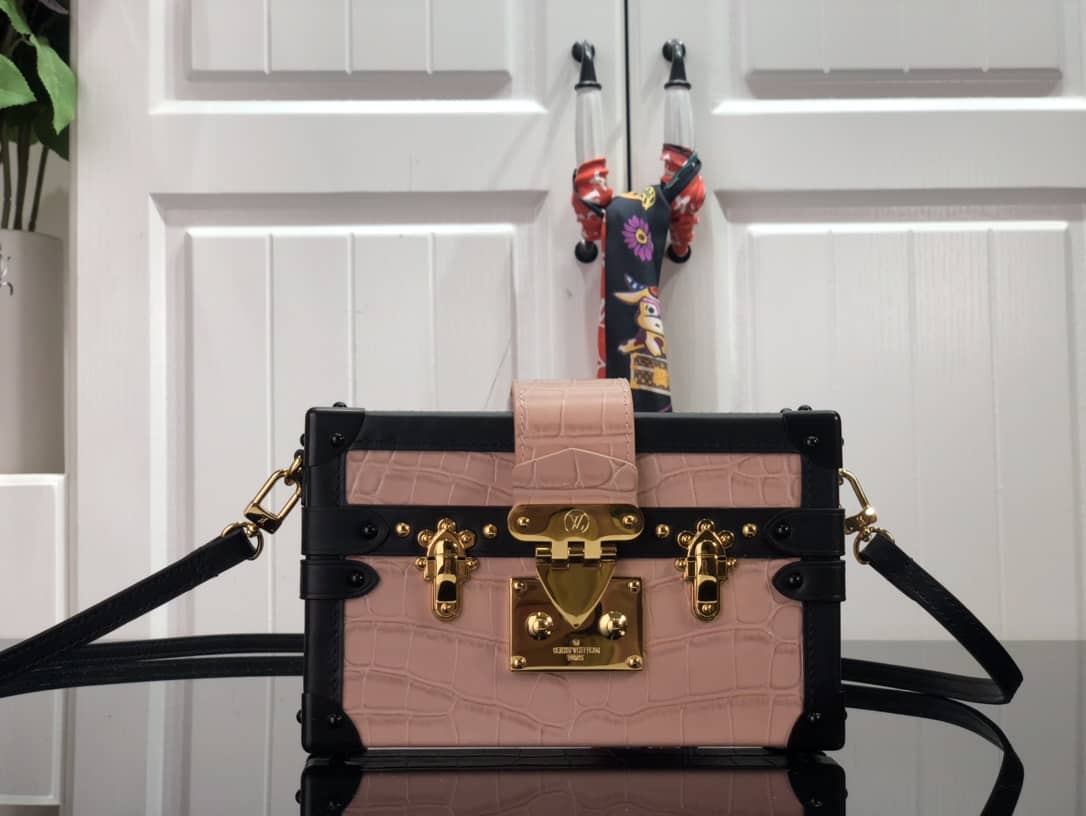 Best Replica Louis Vuitton Petite Malle Brilliant Alligator Leather Replica Handbag Pink N93817 - Colareps