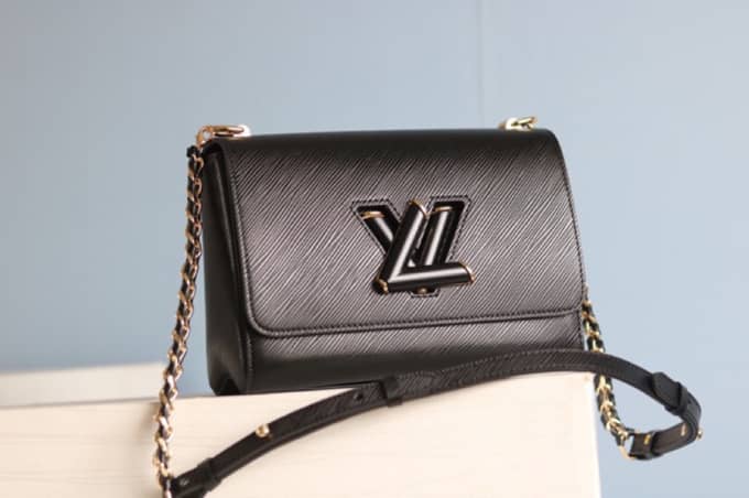 Best Replica Louis Vuitton Twist MM Chain Leather Replica Bag Black M50282 - Colareps