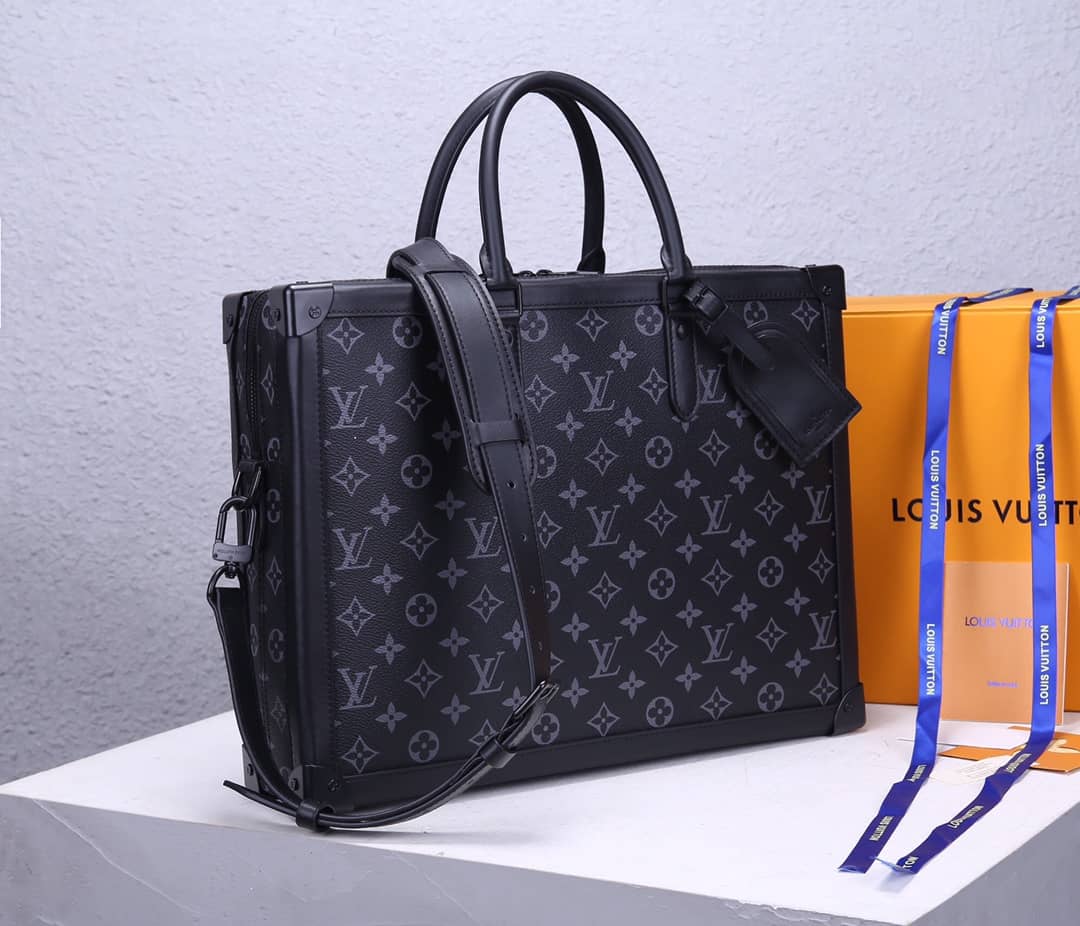 Best Replica Louis Vuitton Monogram Soft Trunk Replica Briefcase Laptop Bag Black M44952 - Colareps