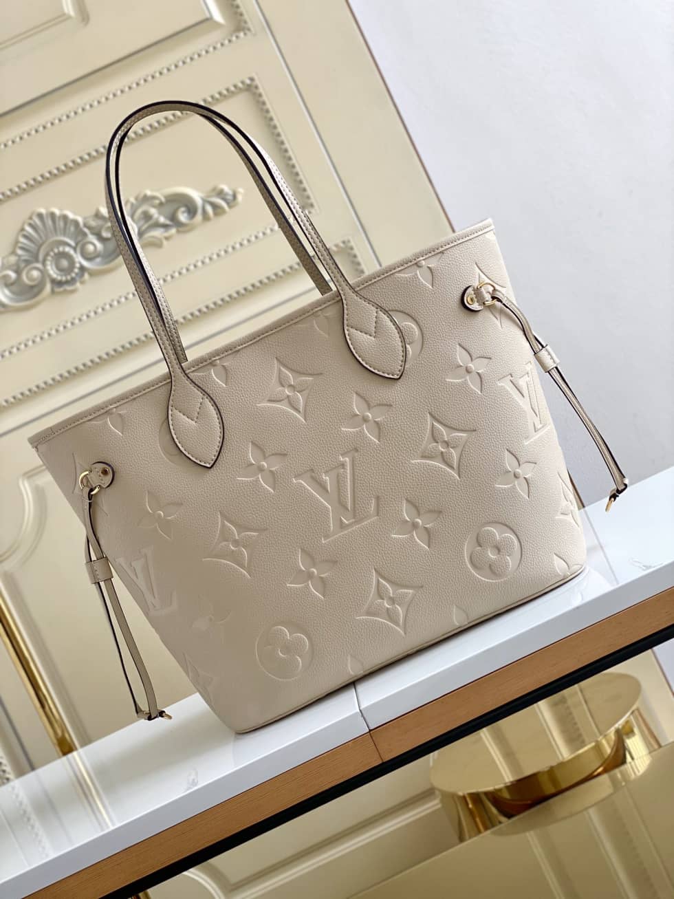Best Replica Louis Vuitton Monogram Empreinte Neverfull MM White M45684 Replica Tote - Colareps