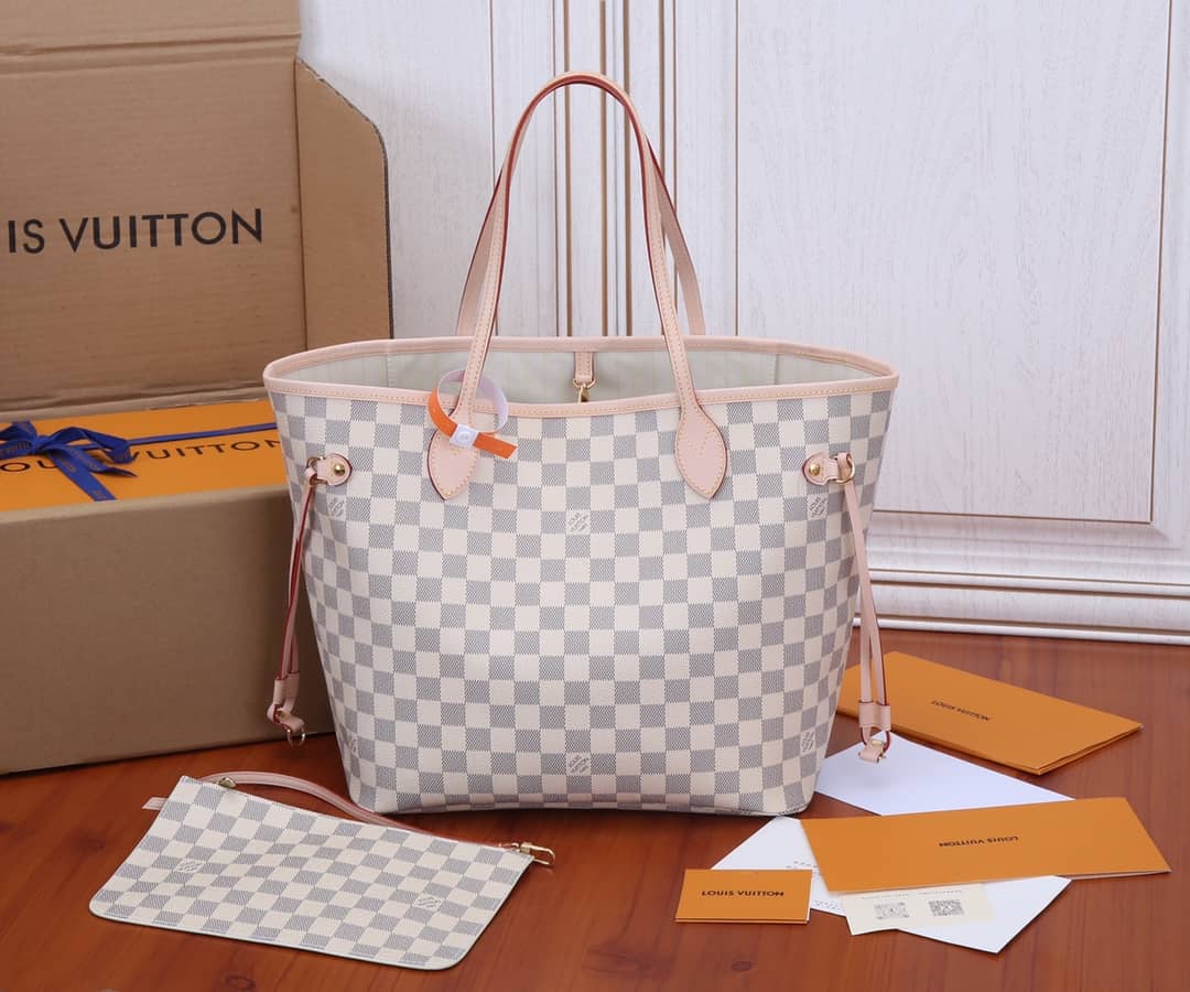 Best Replica Louis Vuitton Neverfull Dupe MM Damier Azur Tote  N41361 - Colareps