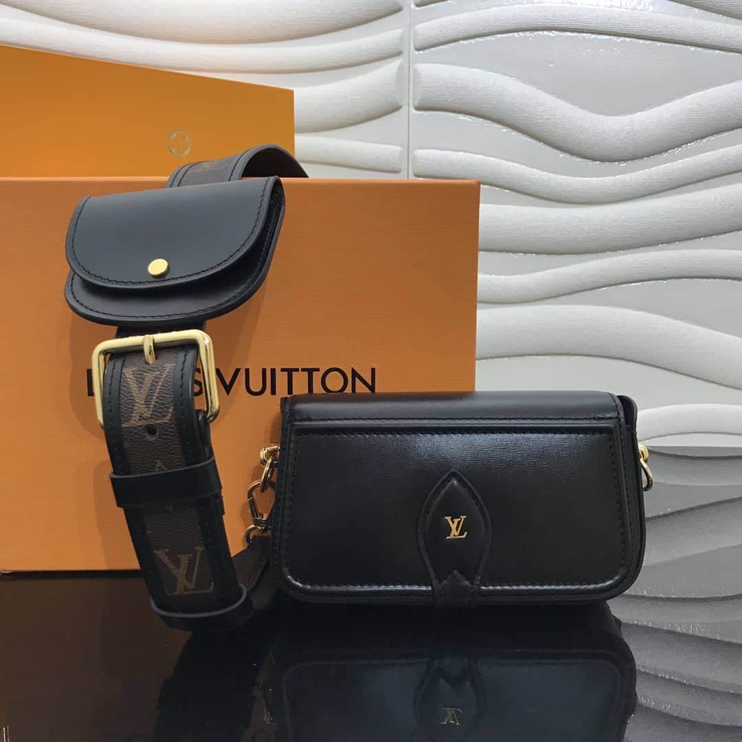 Best Replica Louis Vuitton Officier Pouch Monogram Canvas Strap Replica Bag Black M69841 - Colareps