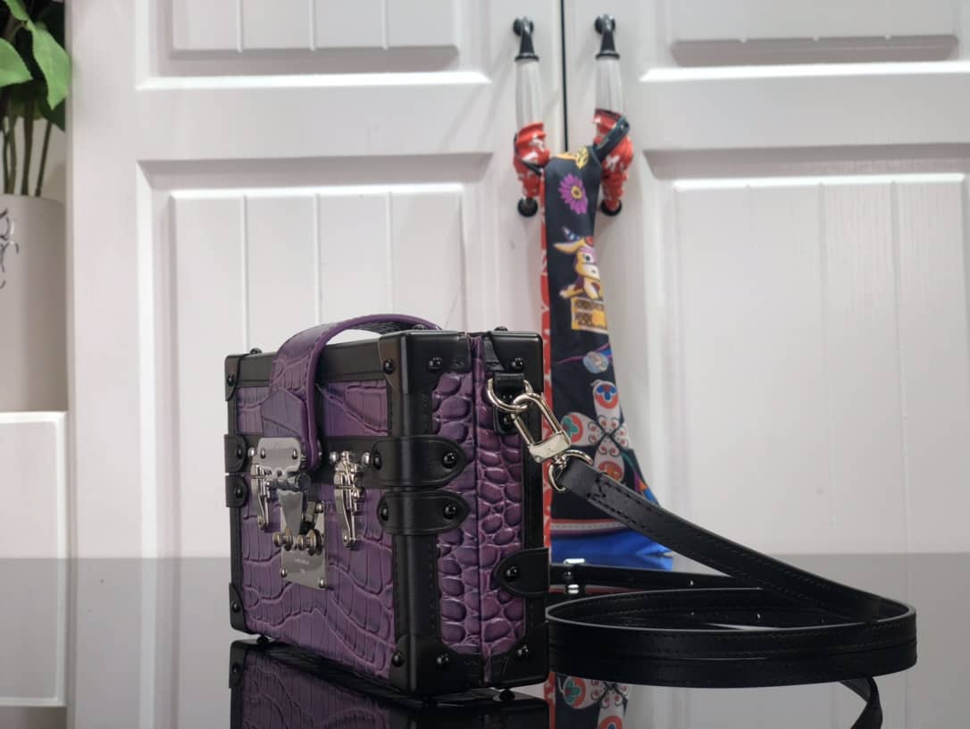 Best Replica Louis Vuitton Petite Malle Brilliant Alligator Leather Replica Handbag Purple N93817 - Colareps