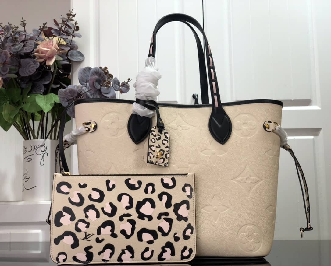 Best Replica Louis Vuitton Neverfull Dupe MM Monogram Empreinte Medium Bag Replica Beige M45856 - Colareps